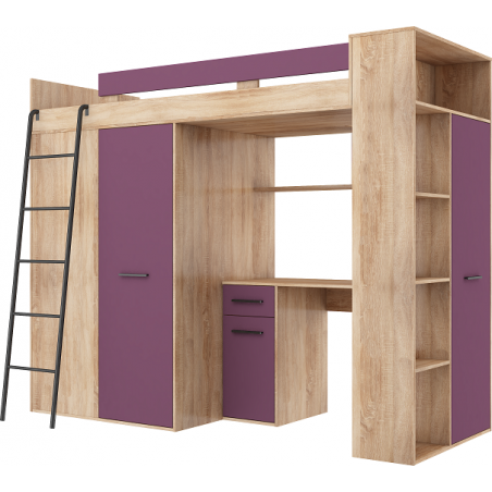 Lit combiné enfant 90x200  avec bureau et armoires  , Gamme maxi