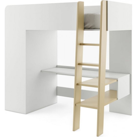 LIT ENFANT MEZZANINE 90X200  AVEC BUREAU ET ARMOIRE BLANC ? GAMME TOMI