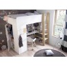 LIT ENFANT MEZZANINE 90X200  AVEC BUREAU ET ARMOIRE BLANC ? GAMME TOMI