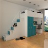 Lit combiné enfant 90x200  avec escalier et rangements  , Gamme camy