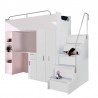 Lit combiné enfant 90x200  avec escalier et rangements  , Gamme camy