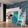 Lit combiné enfant 90x200  avec escalier et rangements  , Gamme camy
