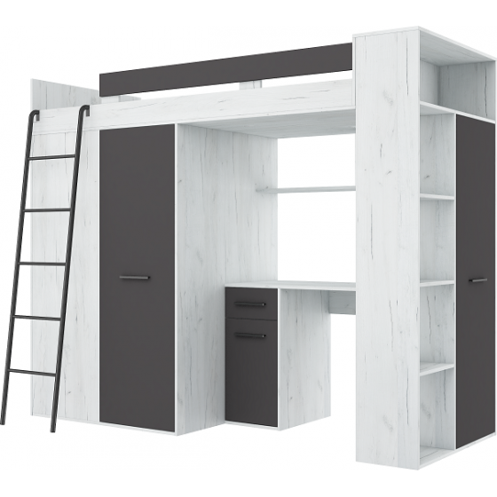 Lit combiné enfant 90x200  avec bureau et armoires blanc , Gamme maxi