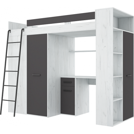 Lit combiné enfant 90x200  avec bureau et armoires blanc , Gamme maxi