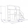 Lit combiné enfant 90x200  avec escalier et rangements  , Gamme camy