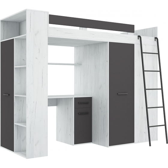 Lit combiné enfant 90x200  avec bureau et armoires blanc , Gamme maxi