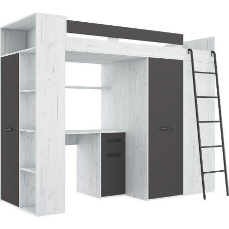 Lit combiné enfant 90x200  avec bureau et armoires blanc , Gamme maxi
