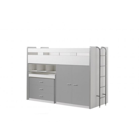 Lit mezzanine 90x200 avec bureau et rangements, Gamme bonny