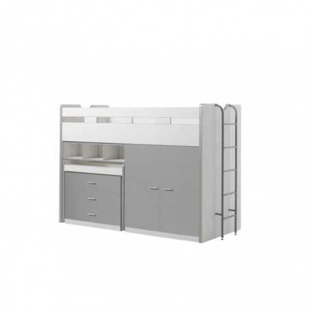Lit mezzanine 90x200 avec bureau et rangements, Gamme bonny