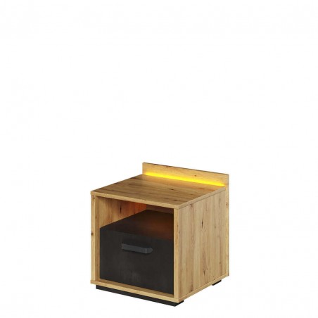 Table de chevet 1 niche et 1 tiroir, avec LED, Gamme CUBE