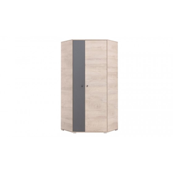 Armoire d'angle enfant en bois chêne et gris, 2 portes, Gamme faro