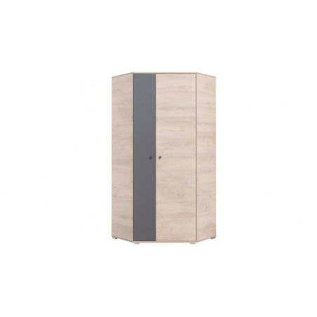 Armoire d'angle enfant en bois chêne et gris, 2 portes, Gamme faro