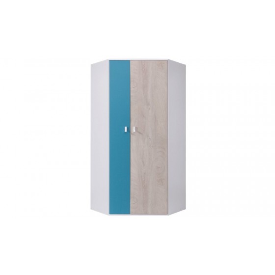 Armoire d'angle enfant en bois blanc, gris et bleu, 2 portes, Gamme porto