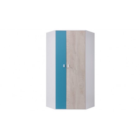 Armoire d'angle enfant en bois blanc, gris et bleu, 2 portes, Gamme porto