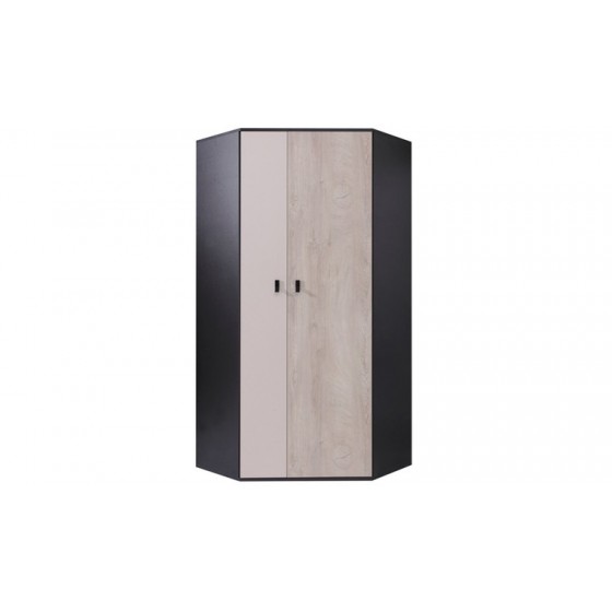 Armoire d'angle enfant en bois blanc, gris et noire, 2 portes, Gamme porto