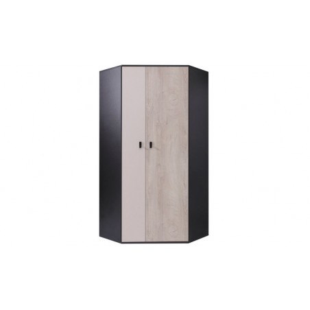Armoire d'angle enfant en bois blanc, gris et noire, 2 portes, Gamme porto