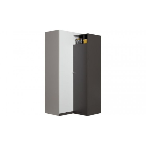 Armoire d'angle enfant en bois blanc et noir, 1 porte, Gamme lagos