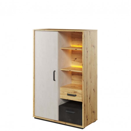 Commode haute enfant 1 portes, 2 tiroirs et  3 niches, avec LED, Gamme CUBE