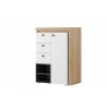 Commode enfant, 1 porte, 3 tiroirs et 2 niches, couleur blanc et bois, Gamme YPRES