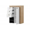 Commode enfant, 1 porte, 3 tiroirs et 2 niches, couleur blanc et bois, Gamme YPRES