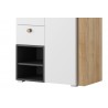 Commode enfant, 1 porte, 3 tiroirs et 2 niches, couleur blanc et bois, Gamme YPRES