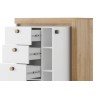 Commode enfant, 1 porte, 3 tiroirs et 2 niches, couleur blanc et bois, Gamme YPRES