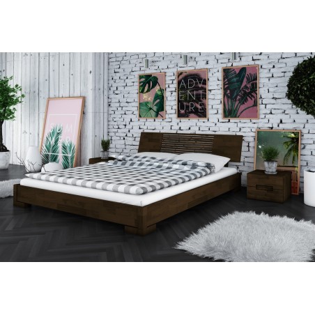 Lit bas en hêtre, couleur Hêtre foncé, dimension 140 x 200, Gamme Lancy