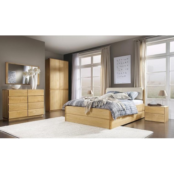Lit en chêne sommier relevable et coffre de rangement, couleur Chêne, dimension 160 x 200, Gamme Nice