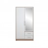 Armoire-dressing blanc et chêne, 2 portes, 2 tiroirs, 1 miroir, Gamme nyon
