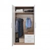 Armoire-dressing blanc et chêne, 2 portes, 2 tiroirs, 1 miroir, Gamme nyon