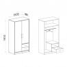 Armoire-dressing blanc et chêne, 2 portes, 2 tiroirs, 1 miroir, Gamme nyon