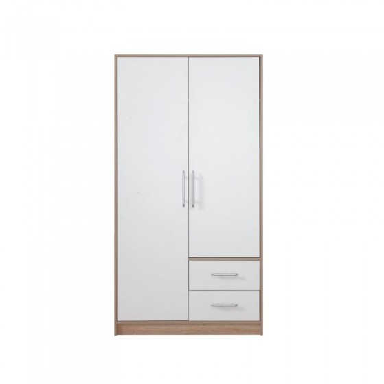 Armoire-dressing blanc et chêne, 2 portes, 2 tiroirs, Gamme nyon