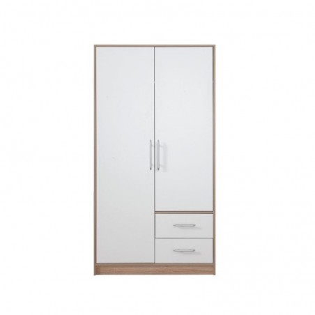 Armoire-dressing blanc et chêne, 2 portes, 2 tiroirs, Gamme nyon