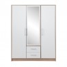 Armoire-dressing blanc et chêne, 3 portes, 2 tiroirs, 1 miroir, Gamme nyon