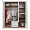 Armoire-dressing blanc et chêne, 3 portes, 2 tiroirs, 1 miroir, Gamme nyon