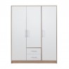 Armoire-dressing blanc et chêne, 3 portes, 2 tiroirs, Gamme nyon