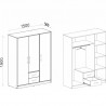 Armoire-dressing blanc et chêne, 3 portes, 2 tiroirs, Gamme nyon