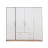 Armoire-dressing blanc et chêne, 4 portes, 2 tiroirs, Gamme nyon