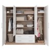 Armoire-dressing blanc et chêne, 4 portes, 2 tiroirs, Gamme nyon
