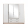 Armoire-dressing blanc et chêne, 4 portes, 2 tiroirs, 2 miroirs, Gamme nyon