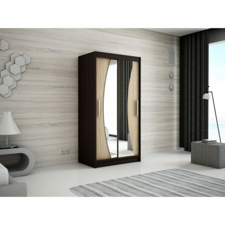 Armoire dressing,  longeur 120 cm, 2 portes , 2 pendries et 5 niches, couleur wenge,  Gamme WAVE