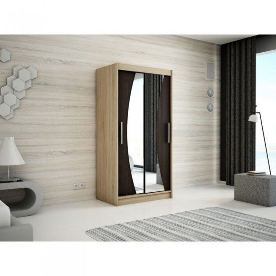 Armoire dressing,  longeur 100 cm, 2 portes , 2 pendries et 5 niches, couleur somona,  Gamme WAVE