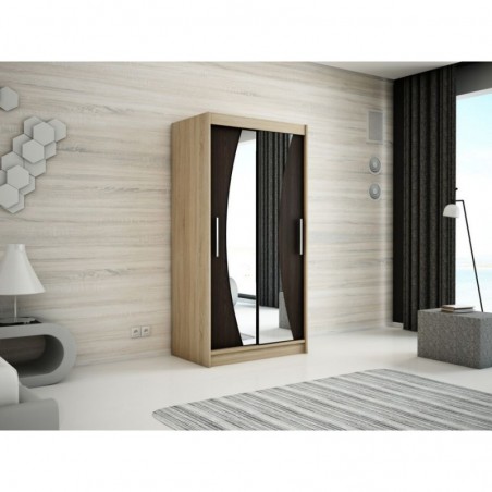 Armoire dressing,  longeur 120 cm, 2 portes , 2 pendries et 5 niches, couleur somona,  Gamme WAVE
