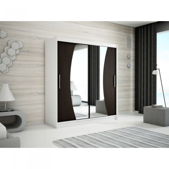 Armoire dressing,  longeur 180 cm, 2 portes , 2 pendries et 5 niches, couleur blanc,  Gamme WAVE