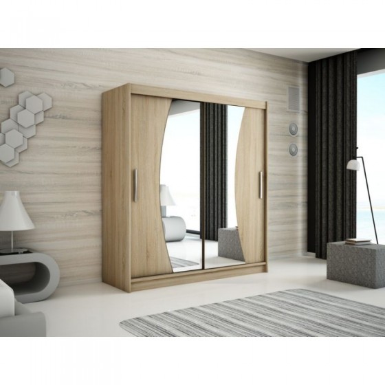 Armoire dressing,  longeur 180 cm, 2 portes , 2 pendries et 5 niches, couleur somona,  Gamme WAVE
