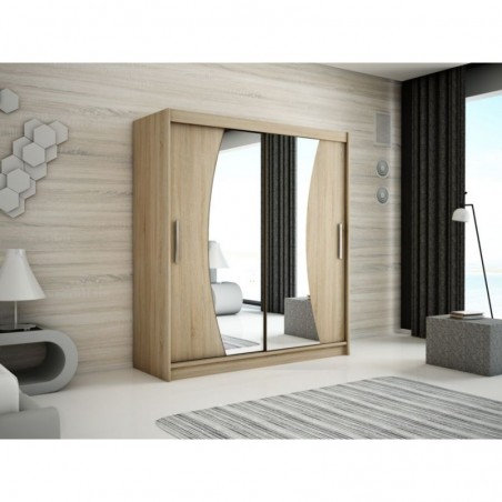 Armoire dressing,  longeur 180 cm, 2 portes , 2 pendries et 5 niches, couleur somona,  Gamme WAVE