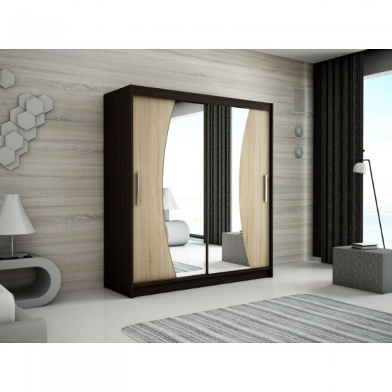 Armoire dressing,  longeur 180 cm, 2 portes , 2 pendries et 5 niches, couleur wenge,  Gamme WAVE