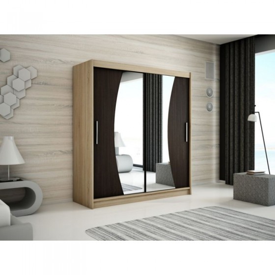 Armoire dressing,  longeur 200 cm, 2 portes , 2 pendries et 5 niches, couleur somona,  Gamme WAVE