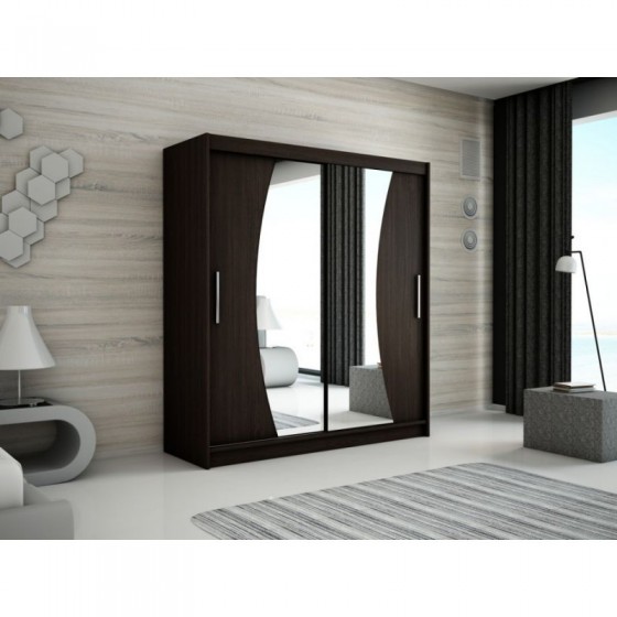 Armoire dressing,  longeur 200 cm, 2 portes , 2 pendries et 5 niches, couleur wenge,  Gamme WAVE