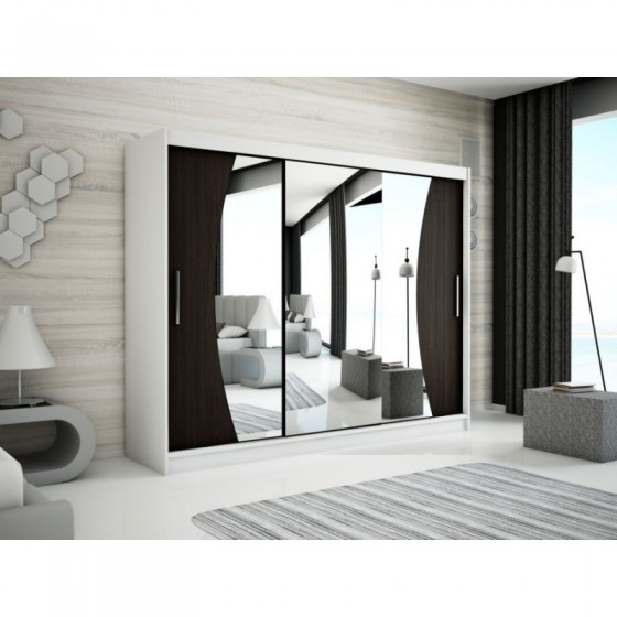 Armoire dressing,  longeur 250 cm, 3 portes , 2 pendries et 10 niches, couleur blanc,  Gamme WAVE